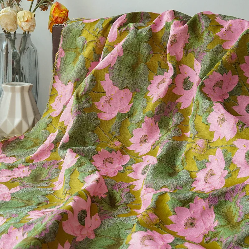 Crystal Mesh Fabric - Retro Lotus Jacquard Fabric Summer Dress